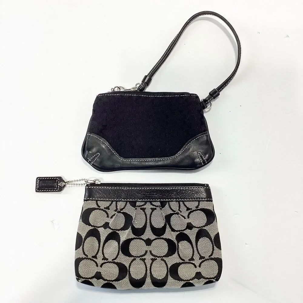 Coach Wristlet Lot of 2 Black C Logo Canvas Leather Small